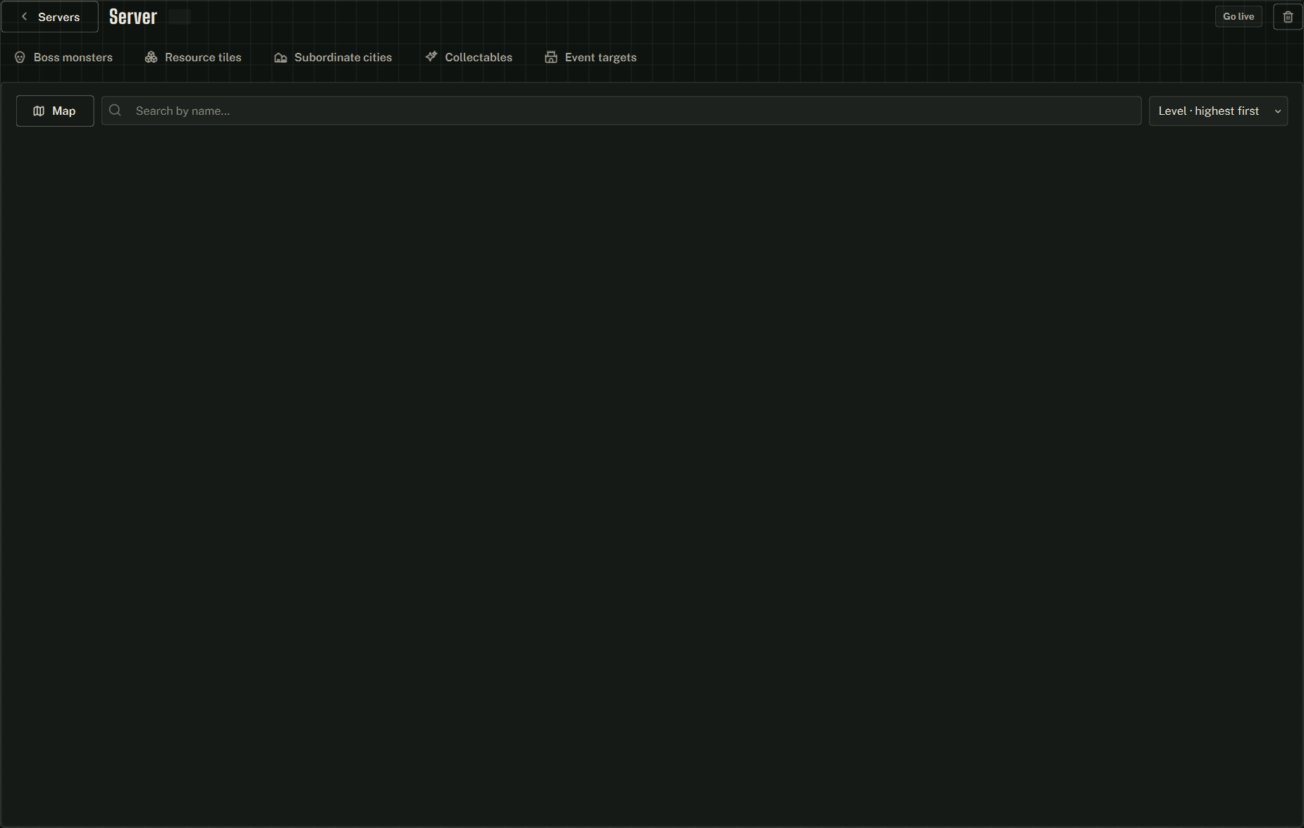 Coordex Explore — the map plate beside the list, one tab per kind of find.