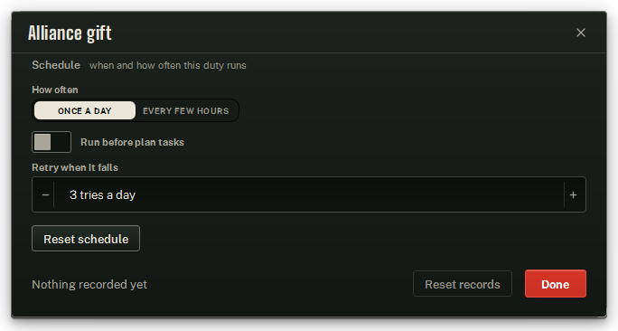 The Alliance gift settings window, as it ships.
