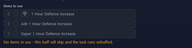 A fresh Defense buff: nothing is in use, so it spends nothing.