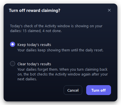The question that appears when you turn claiming off.