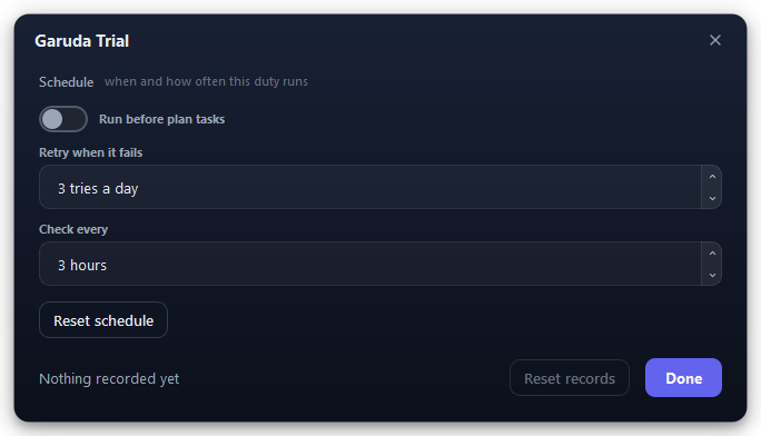 The Garuda Trial window with its default settings.