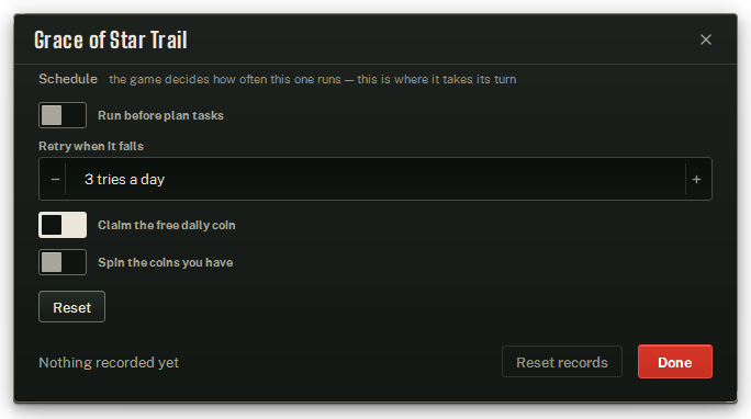 Grace of Star Trail's window — the same page with its two switches.