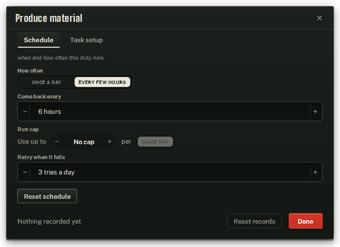 The Schedule tab, on its shipped every-6-hours setting.