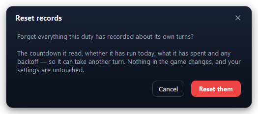Evonex asks before it forgets a row’s records.
