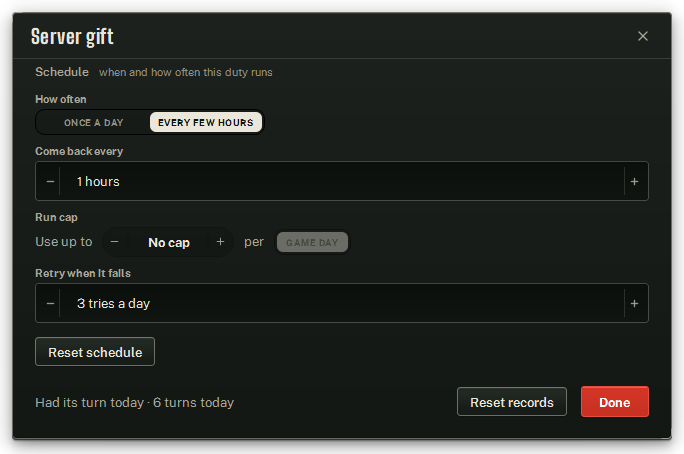 Server gift's window — the shared schedule, starting on every hour.