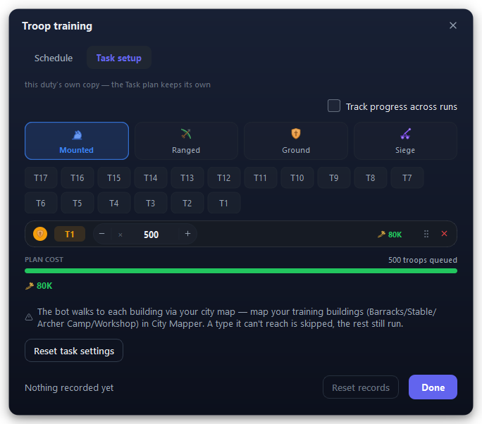 The daily activity's window, on its Task setup tab.
