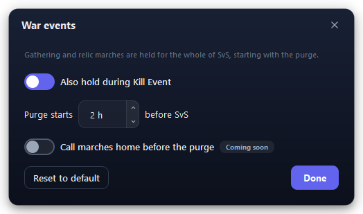 The War events settings.
