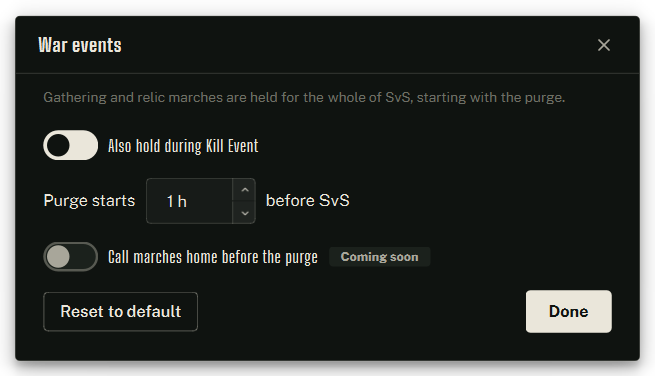 The War events settings.