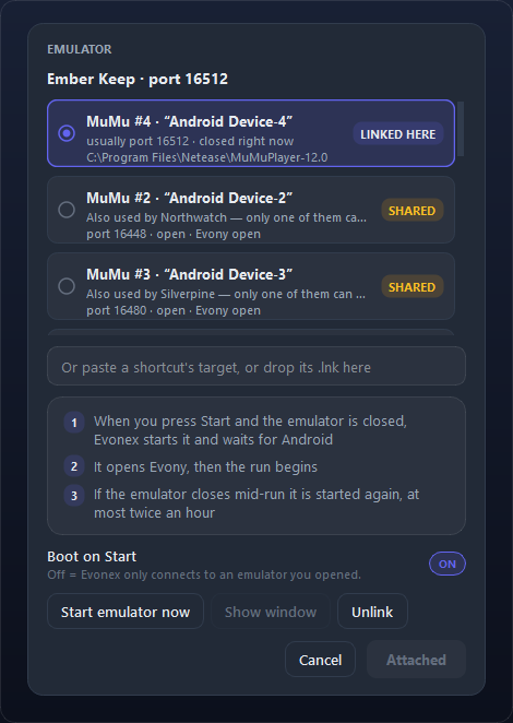 The emulator panel for one instance.