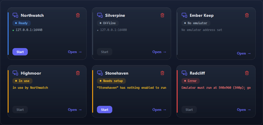The states an instance card can show.
