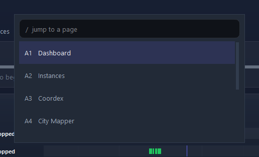 The page search list, opened with the / key.