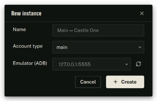 The New Instance dialog.