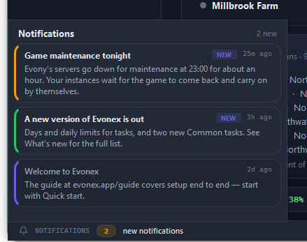 The notification list, opened from the strip.