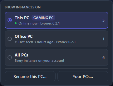 The menu behind the PC button.