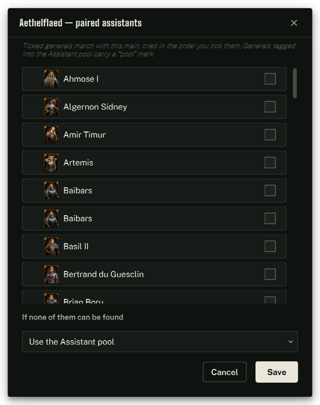 Pairing assistants with one Main, and the fallback for when none can be found.