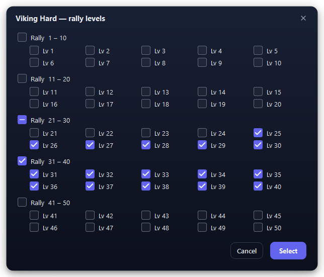 The level picker for a boss with many levels.