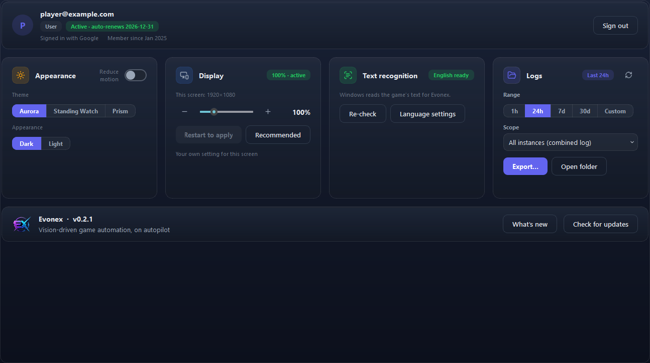 The Settings page. The numbers mark the controls you are most likely to need.