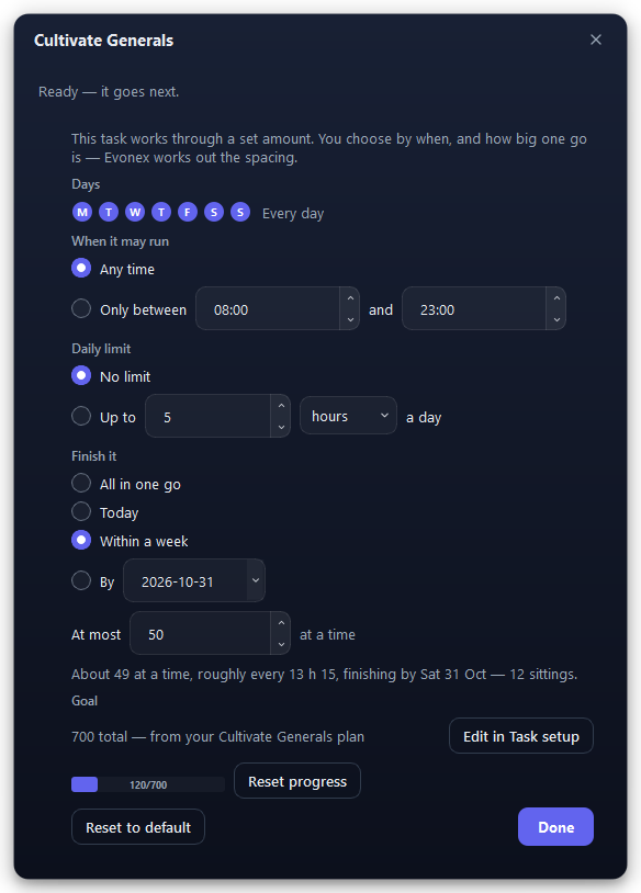 The timing window of Cultivate Generals.