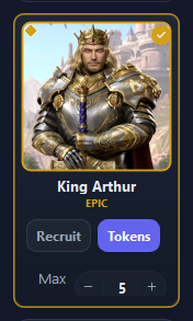 A targeted epic general. A legendary general shows Recruit only here instead of the two buttons.