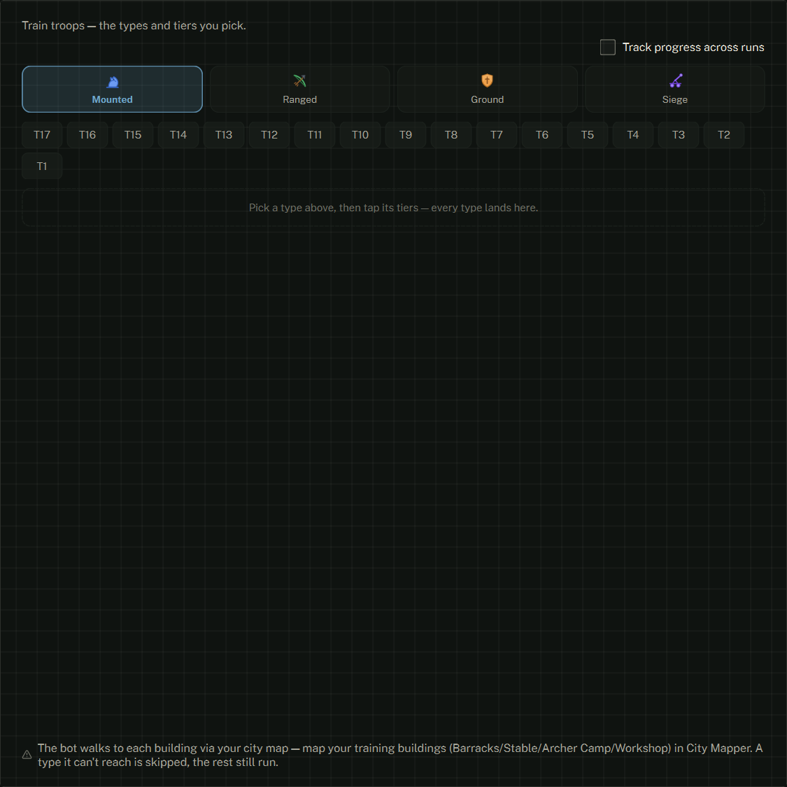 The Troop Training settings form.