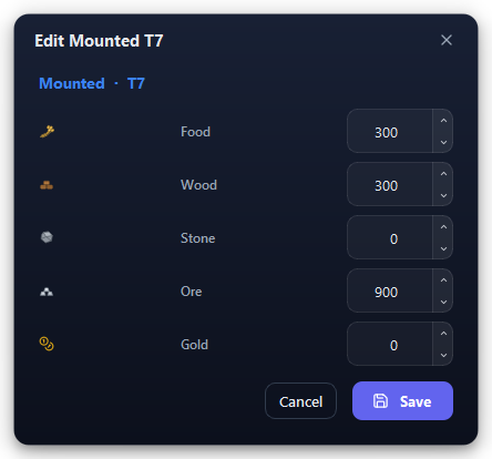 Editing one troop row.