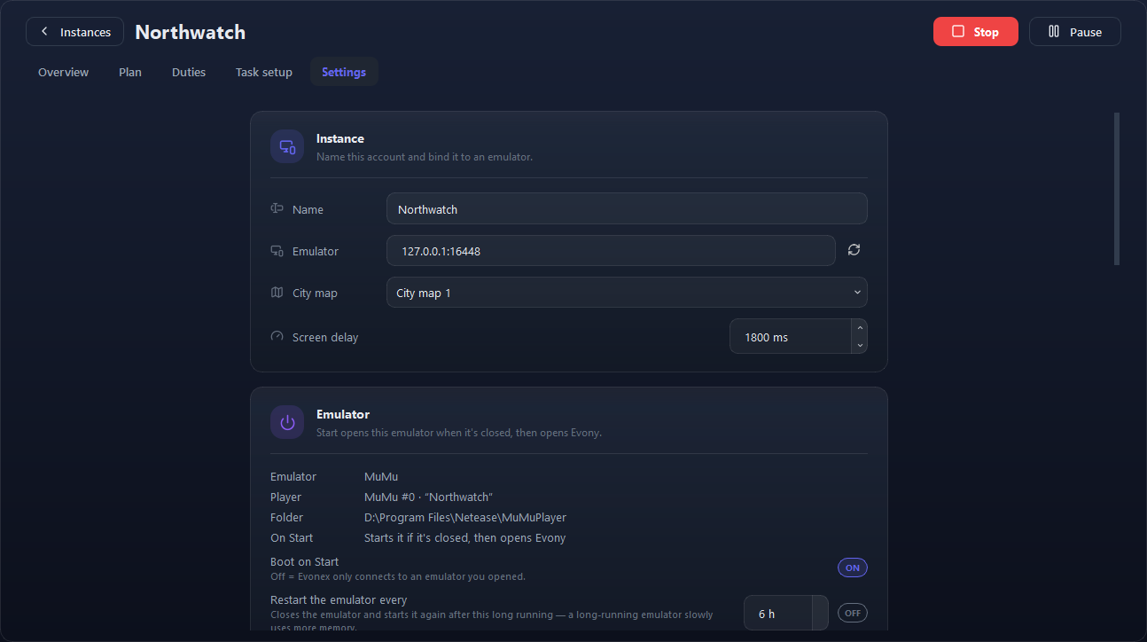The Settings of Northwatch.