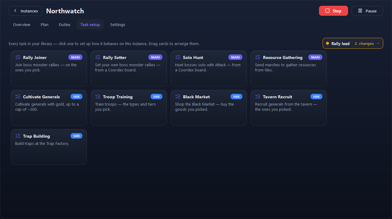 Task setup with the library of tasks.